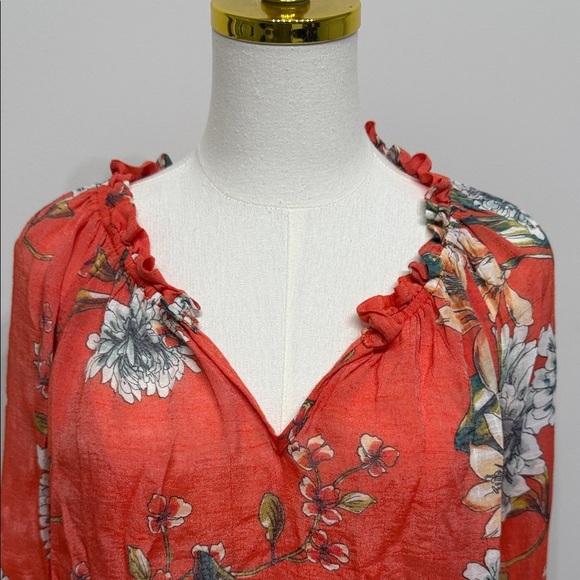 Spense Size M Orange  Floral Tunic Top V-Neck  3/4 Flare Sleeve - Picture 2 of 9